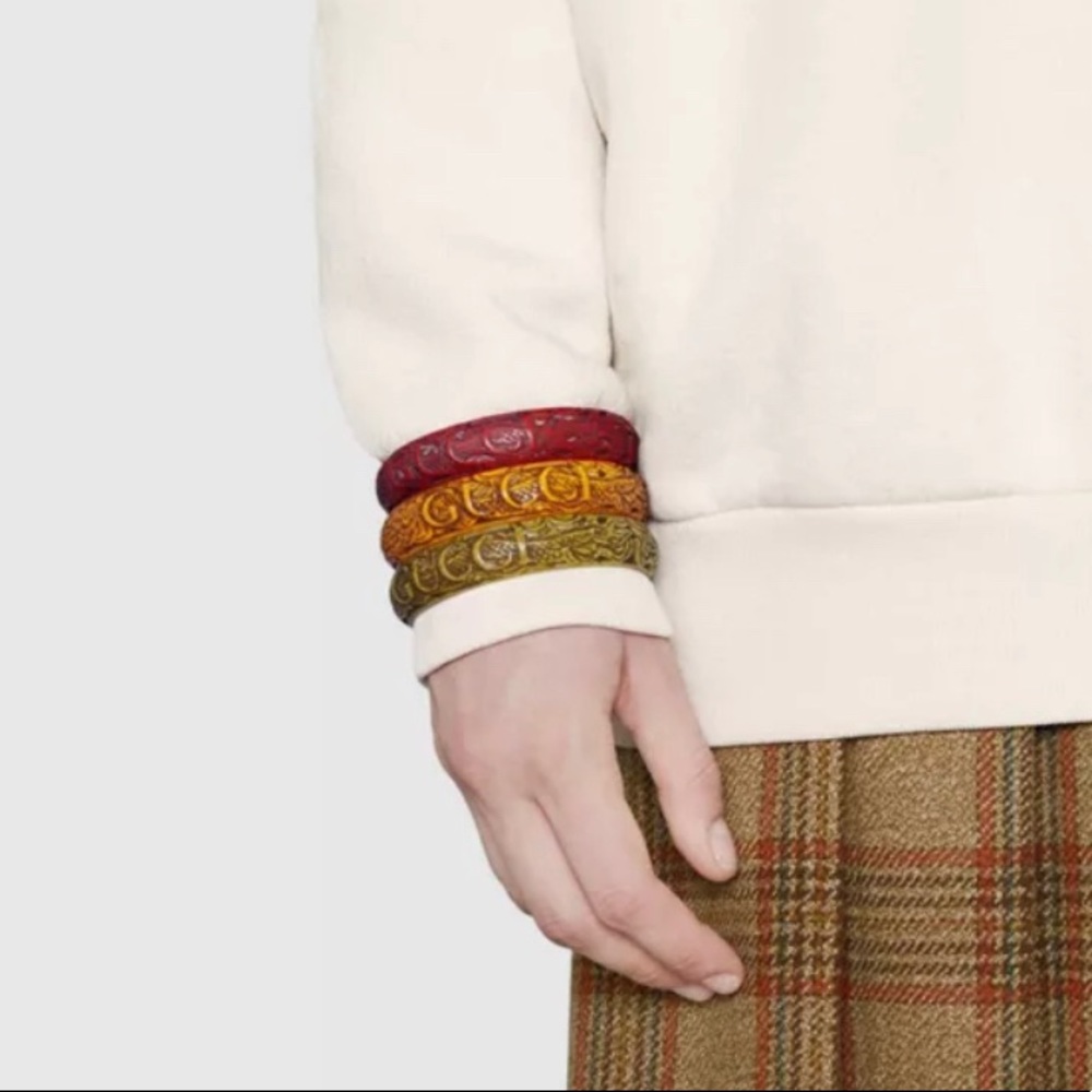 GUCCI Resin Floral Snake Logo Cuff Bracelet NWT